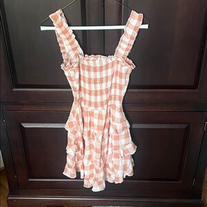 Peach and White Gingham Dress, small
